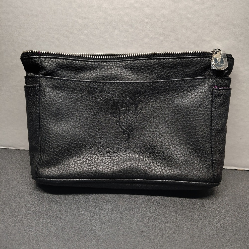 Younique Makeup Bag Women OS Black Pebbled Faux Leather Cosmetic Pouch Travel